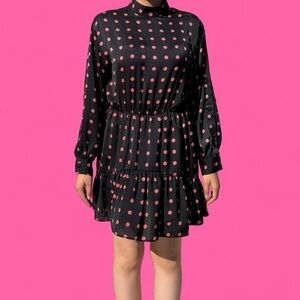 zara black & pink polka dot long sleeve button tiered layered dress/romper!
